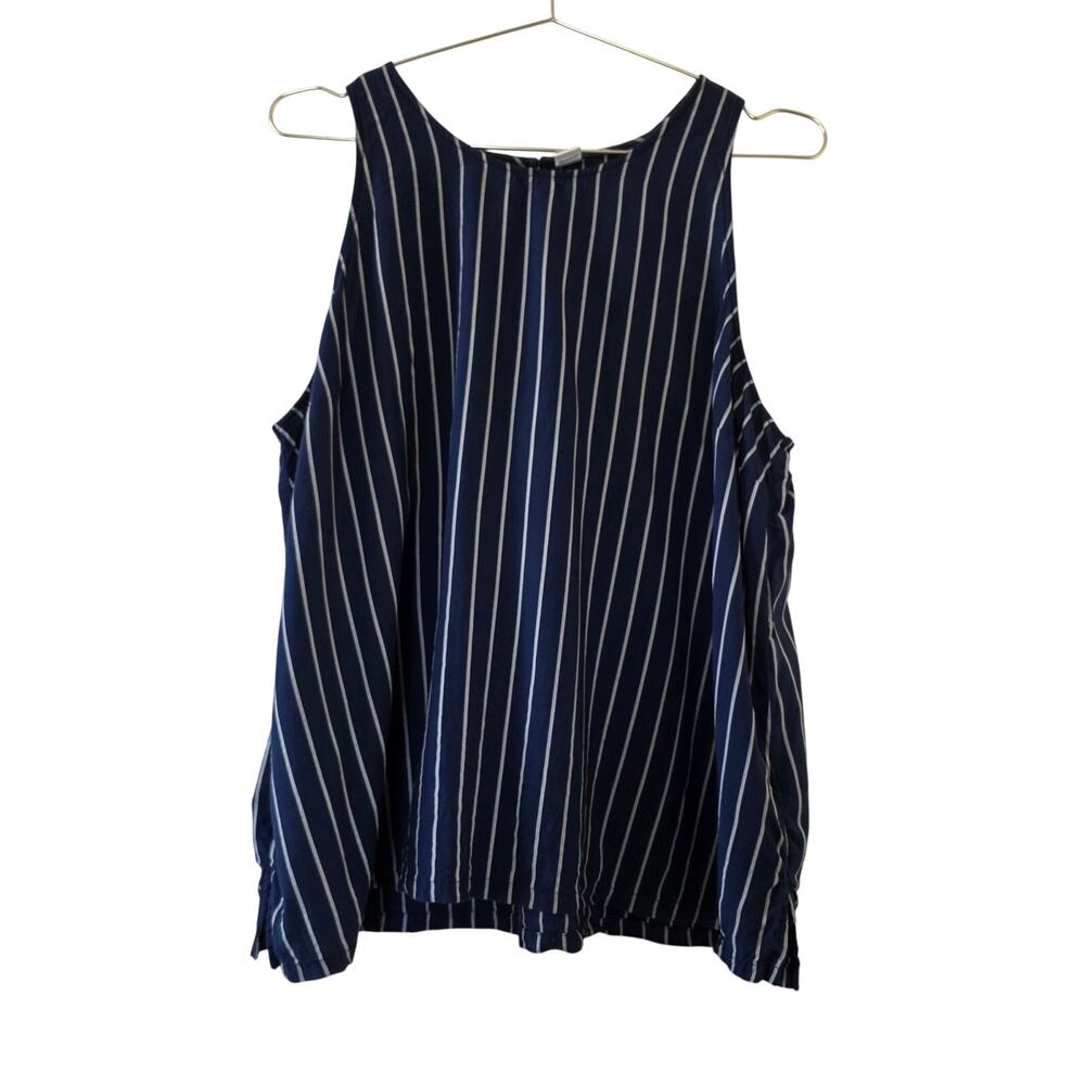 Old Navy Cold Shoulder Striped Blouse Navy White Women Size XL Sleeveless Rayon